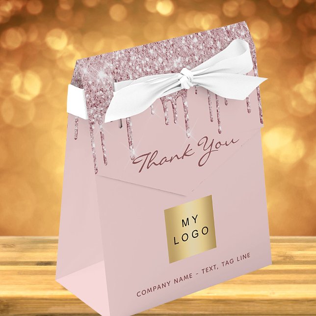 Rose gold glitter drips business logo QR code Favor Box (Creator Uploaded)