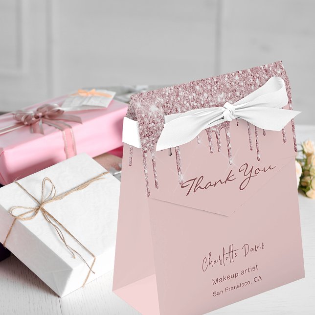 Rose gold glitter drips business QR code Favor Box (Creator Uploaded)