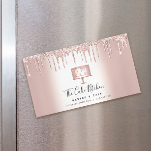 Rose Gold Glitter Drips Cake Bakery Pastry Chef  Magnetic Business Card