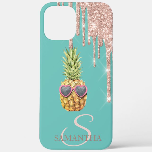Rose Gold Glitter Drips Cool Pineapple Mint Green Case-Mate iPhone Case (Back)