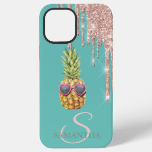 Rose Gold Glitter Drips Cool Pineapple Mint Green iPhone 12 Pro Max Case