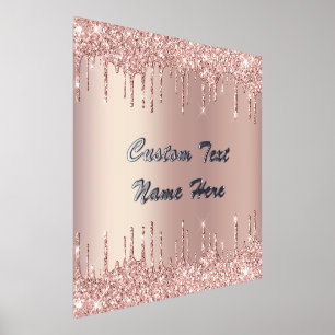 Rose Gold Glitter Drips Custom Text Foil Prints