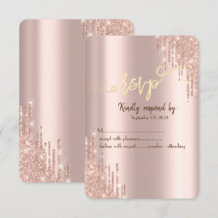 Rose Gold Glitter Drips Gold RSVP  Invitation