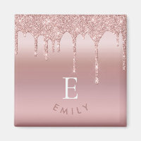 Rose Gold Glitter Drips Initial Name Monogram
