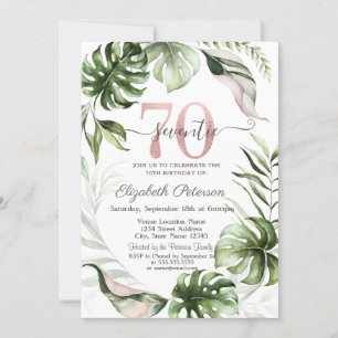  Rose Gold Glitter Drips Leaves 70th Birthday  Invitation