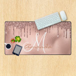 Rose Gold Glitter Drips Monogram Pink Desk Mat<br><div class="desc">This design was created though digital art. It may be personalized in the area provided by changing the photo and/or text. Or it can be customized by choosing the click to customize further option and delete or change the colour the background, add text, change the text colour or style, or...</div>