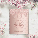 Rose gold glitter drips monogram script 2025 planner<br><div class="desc">A rose gold background with elegant faux rose gold glitter drips,  paint dripping look.  Personalize and add your monogram initials,  name and a title/year  (any year)  Your monogram initials as a pattern on the background.</div>