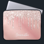 Rose gold glitter drips name laptop sleeve<br><div class="desc">An elegant,  girly and glam ipad case. Faux rose gold and pink glitter drip,  paint drip.  Chic pink,  peach ombre coloured background. Insert your name,  written with a modern hand lettered style script. White coloured letters.</div>