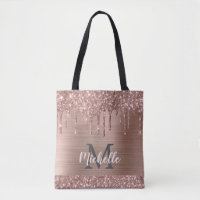 Rose Gold Glitter Drips on Pink Metal Monogrammed