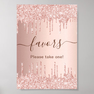 Rose gold glitter drips party favours sign