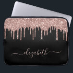 Rose Gold Glitter Drips Personalized Black Laptop Sleeve<br><div class="desc">Personalized chic,  elegant and girly black laptop sleeve with rose gold faux glitter drips. Personalize with your name in a stylish trendy script with swashes.</div>