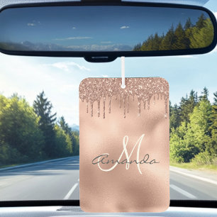 Rose Gold Glitter Drips Personalized Monogram Air Freshener