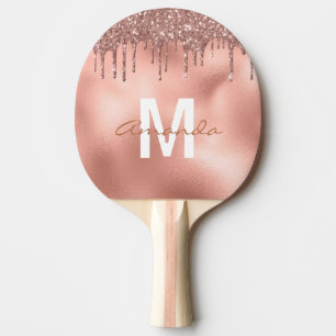 Rose Gold Glitter Drips Personalized Monogram Ping Pong Paddle