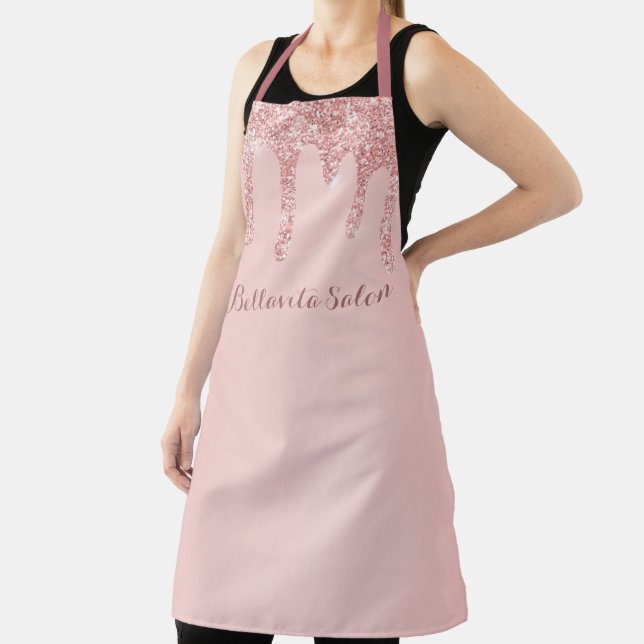 Rose Gold Glitter Drips Personalized Salon Apron (Insitu)