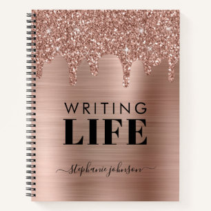 Rose Gold Glitter Drips Personalized Writers Notebook