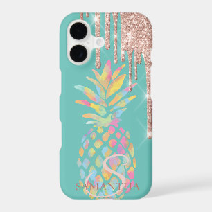 Rose Gold Glitter Drips Pineapple Mint Green