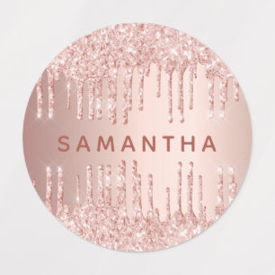 Rose gold glitter drips pink monogram name 