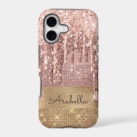 Rose Gold Glitter Drips Rose Gold and Gold Stripes