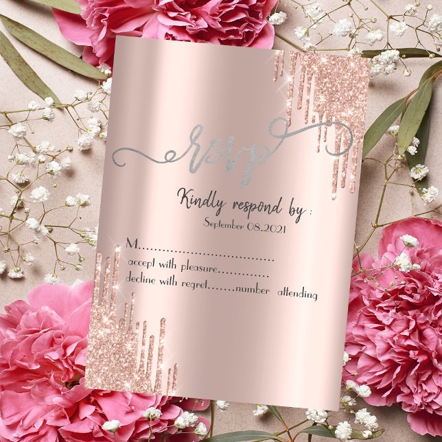 Rose Gold Glitter Drips RSVP  Invitation (Creator Uploaded)