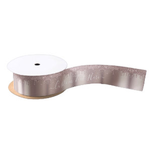 Rose Gold Glitter Drips Satin Ribbon - Your Text