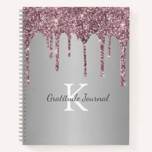 Rose Gold Glitter Drips Silver Gratitude Journal