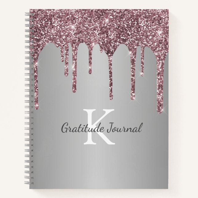 Rose Gold Glitter Drips Silver Gratitude Journal (Front)
