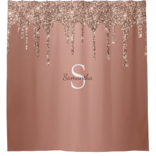 Rose Gold Glitter Drips Sparkle Monogram Name