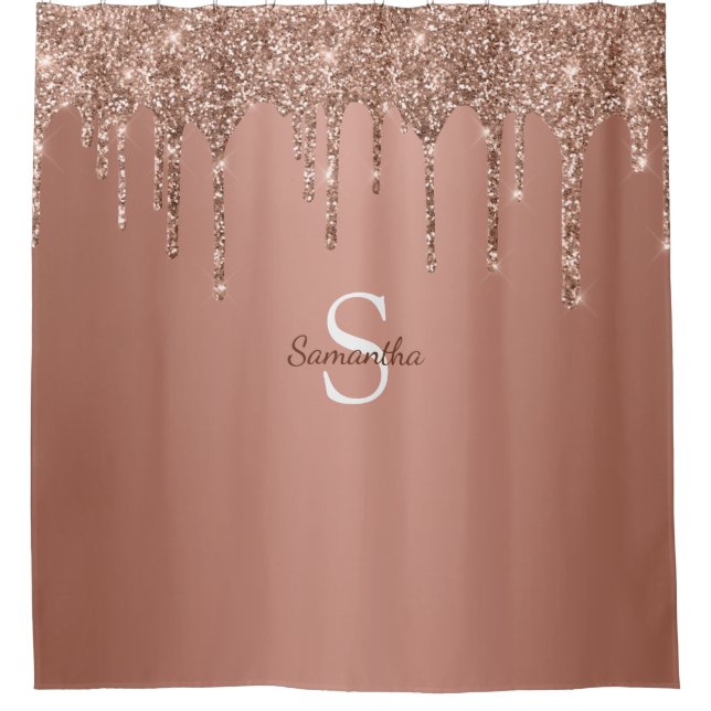 Rose Gold Glitter Drips Sparkle Monogram Name (Front)