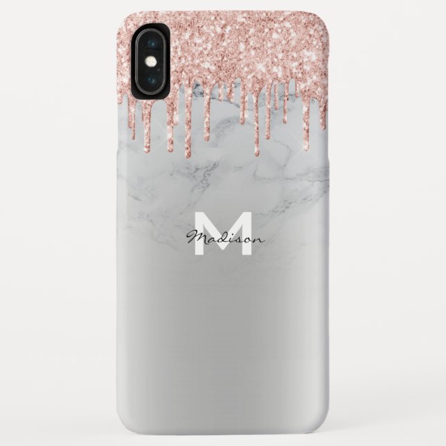 Rose Gold Glitter Drips Sparkles Marble Name Case-Mate iPhone Case (Back)