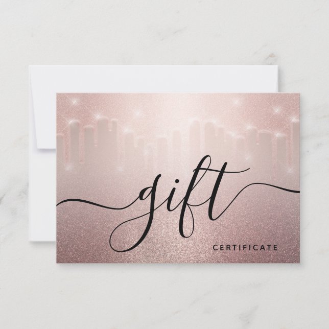 Rose Gold Glitter Drips Stylist Salon Gift Card    (Front)
