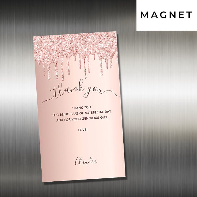 Rose gold glitter drips thank you card magnet (Creator Uploaded)