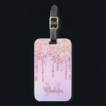 Rose Gold Glitter Drips Unicorn Ombre  Monogrammed Luggage Tag<br><div class="desc">Trendy, girly rose gold glitter drips on ombre pastel light purple, pink background personalized monogrammed design. This design features blush pink rose gold sparkle glitter drips on iridescent or ombre background pastel colours, pink and lilac purple or light plum colour. Custom personalized with name and monogram initial template. The name...</div>