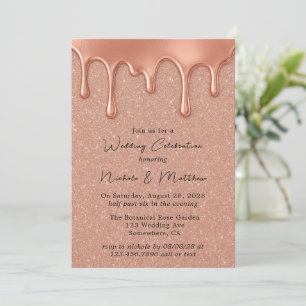 Rose Gold Glitter & Drips Wedding Celebration Invitation