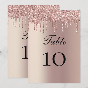 Rose Gold Glitter Drips Wedding Table Flat Card