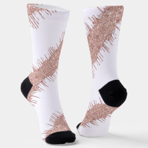 Rose Gold Glitter Drips White Socks