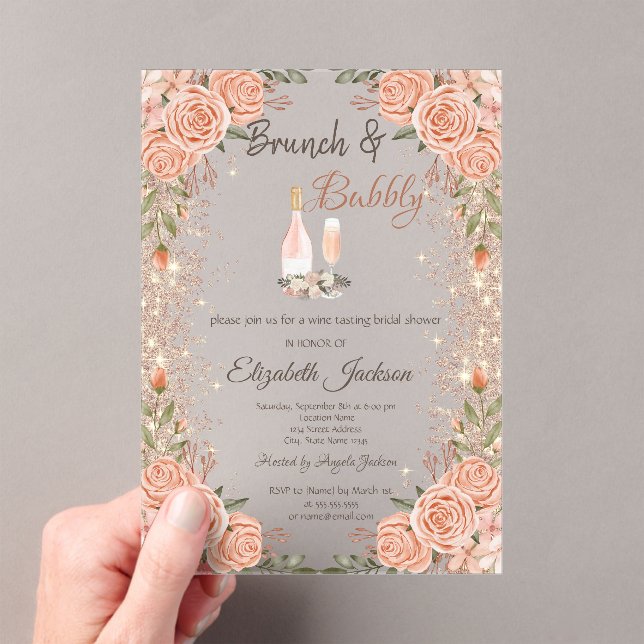 Rose Gold Glitter Dust Brunch Roses Bridal Shower  Acrylic Invitations (Insitu (Handheld))