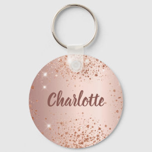 Rose gold glitter dust monogram name keychain