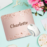 Rose gold glitter dust monogram name  mouse pad<br><div class="desc">A feminine rose gold faux metallic looking background. Decorated with faux glitter dust. Personalize and add your name.  The name is writtten with large,  bold letters.</div>