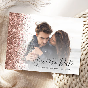 Rose Gold Glitter Edge Photo Save the Date Postcard