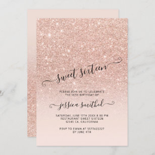 Sweet 16 Invitation Silver Glitter Pink Ombre Sweet Sixteen Invitations Birthday Party Invitations Silver Foil Sweet 16 Party Invitation