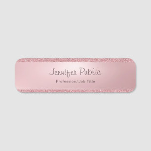 Rose Gold Glitter Elegant Handwritten Script Name Tag
