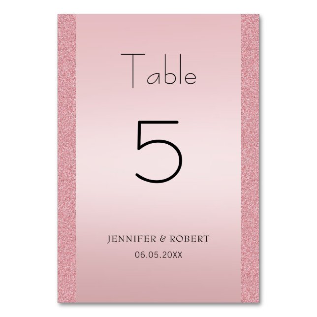 Rose Gold Glitter Elegant Handwritten Script Table Number (Front)