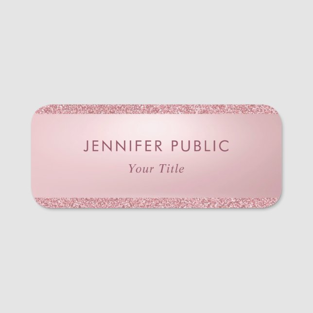 Rose Gold Glitter Elegant Trendy Personalized Name Tag (Front)