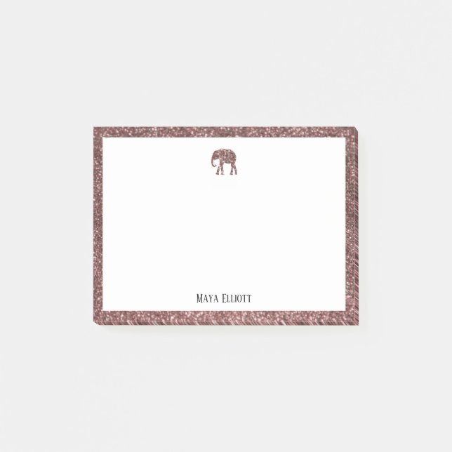Rose Gold Glitter Elephant & Border with White Post-it Notes (Front)