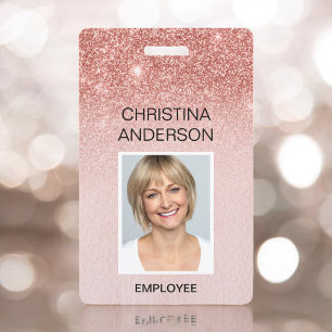 Rose Gold Glitter Employee - Name Photo Corporate Badge
