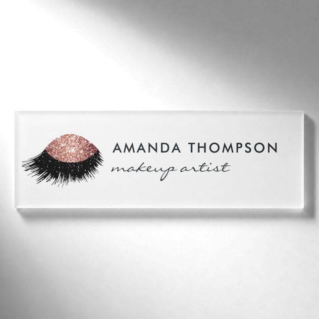 Rose Gold Glitter Eye Name Tag (Front)
