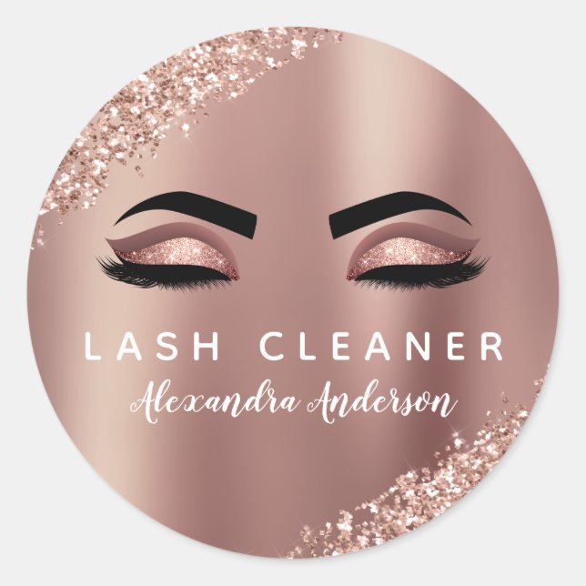 Rose Gold Glitter Eyelash Extension Cleaner Classic Round Sticker (Front)