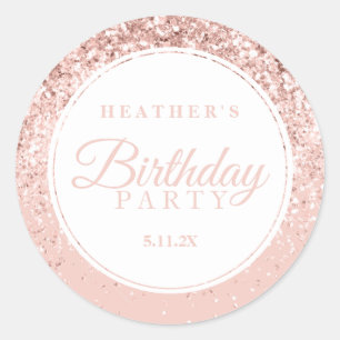 Rose Gold Glitter Fab Birthday Party Classic Round Sticker