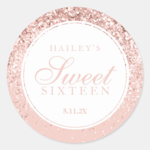 Rose Gold Glitter Fab Sweet Sixteen Classic Round Sticker