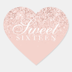 Rose Gold Glitter Fab Sweet Sixteen Heart Sticker
